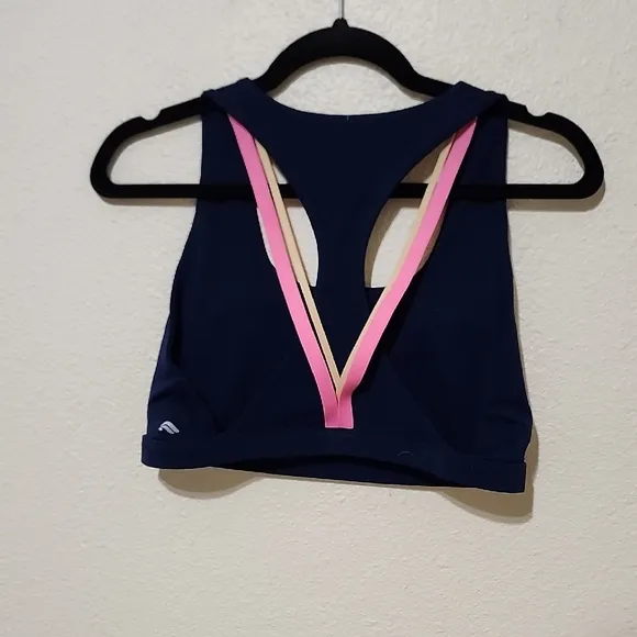 Fabletics Navy and Pink Bike Shorts And Sporta Bra Set