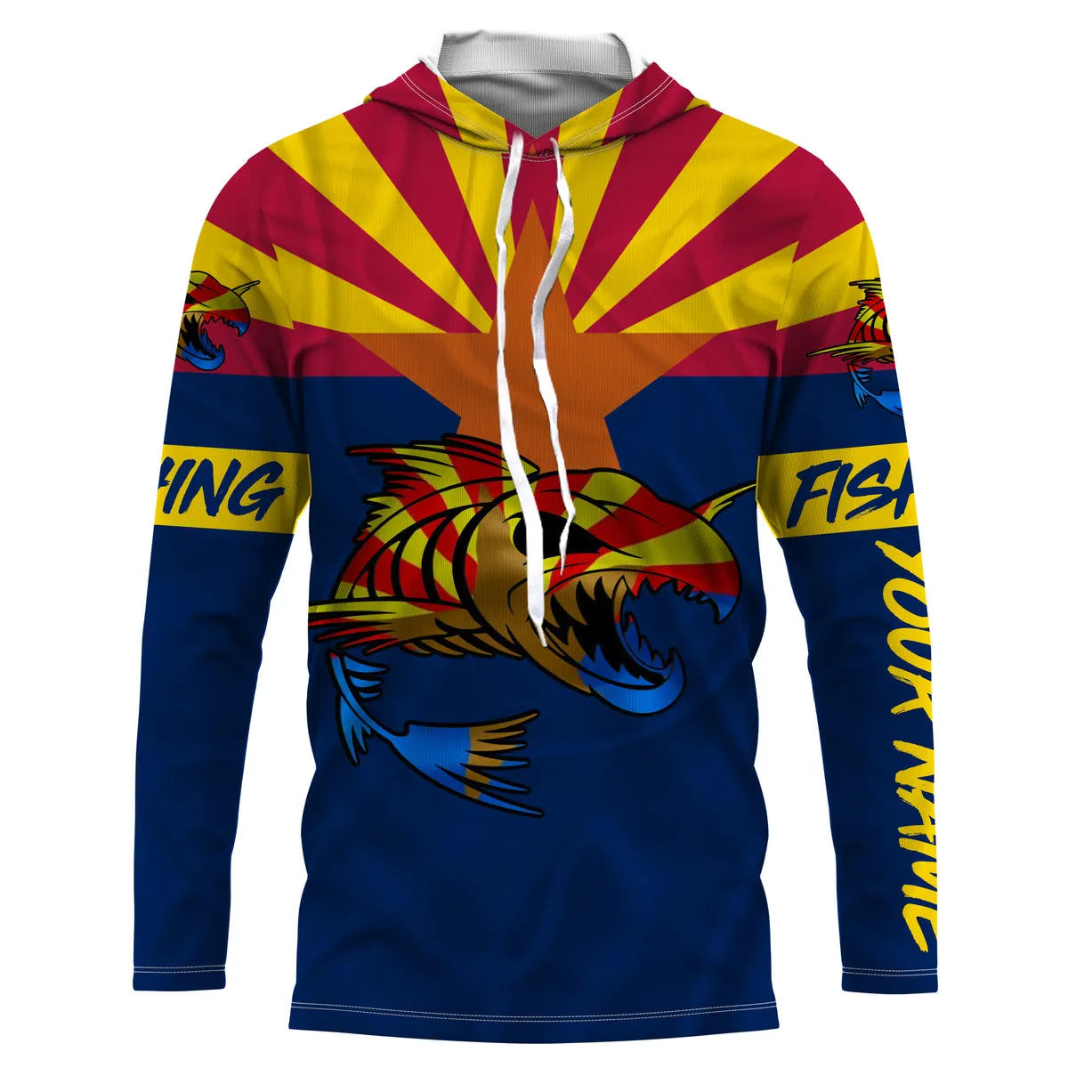Fish skeleton reaper Arizona flag Custom name Long sleeve, Long Sleeve Hooded NPQ950