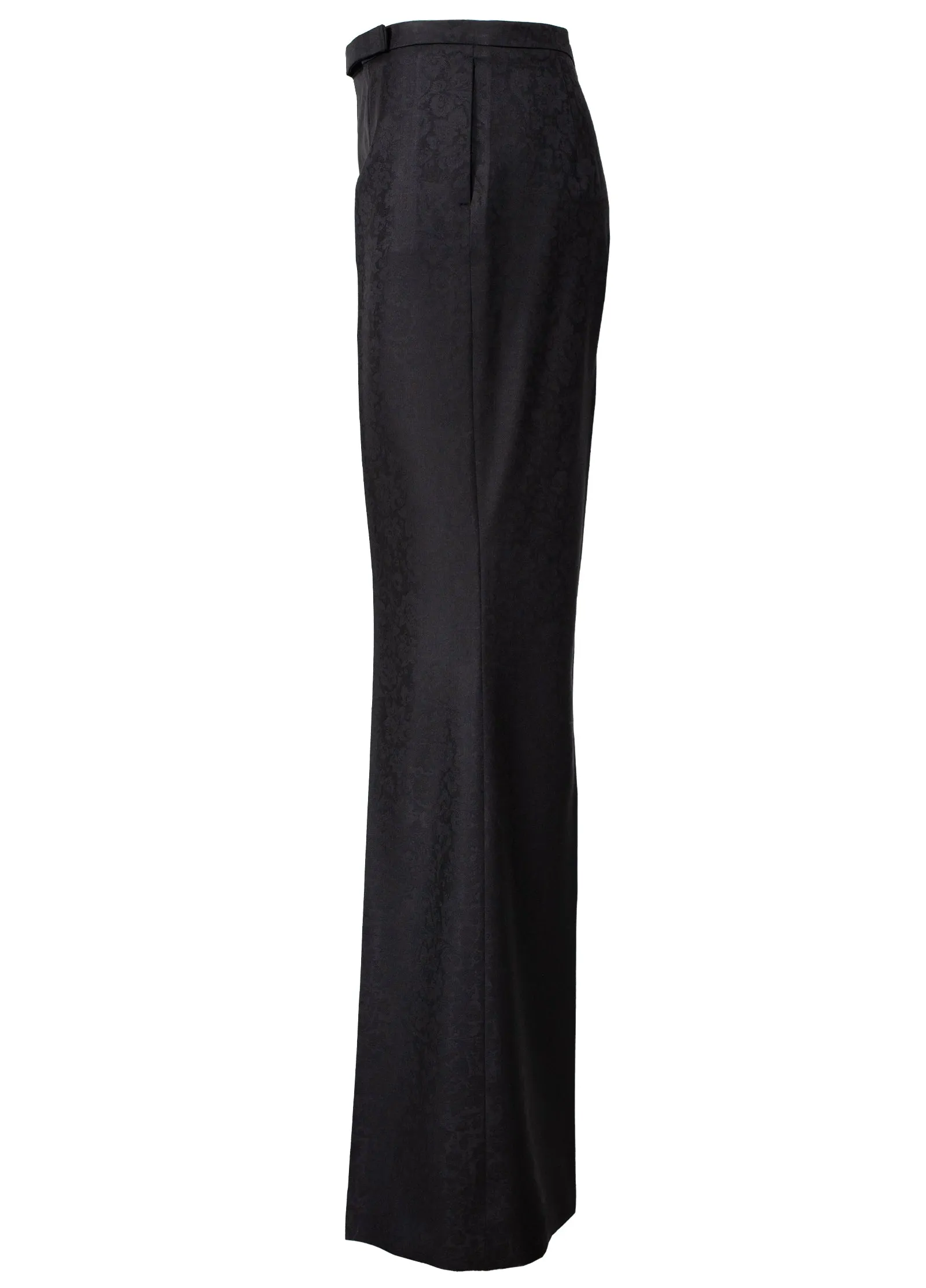 Floral Jacquard Fine Wool Wide Leg Pants
