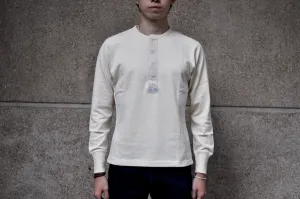 Freewheelers Heavyweight Henley Necked Long Sleeve Shirt (Straw Cream)