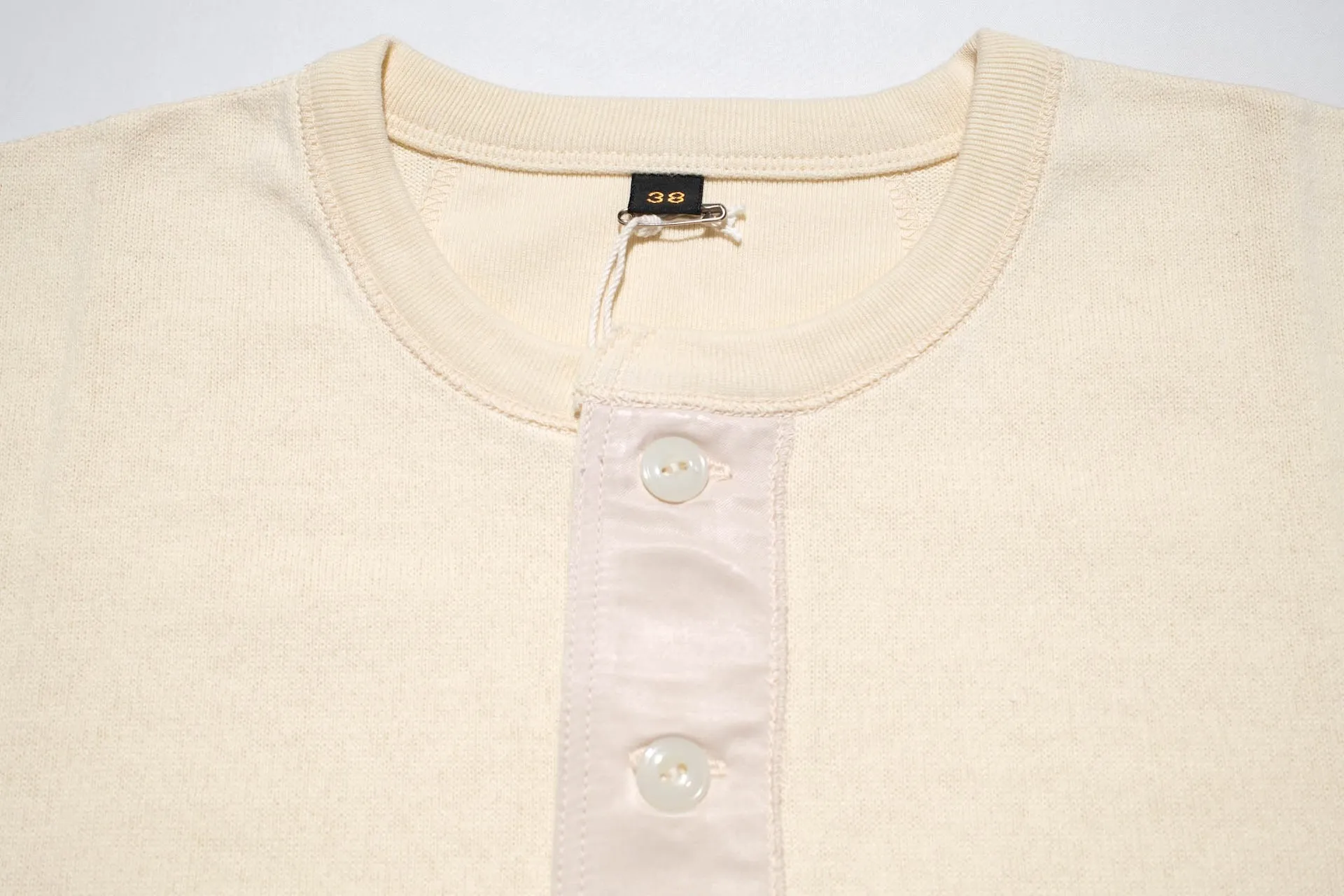 Freewheelers Heavyweight Henley Necked Long Sleeve Shirt (Straw Cream)