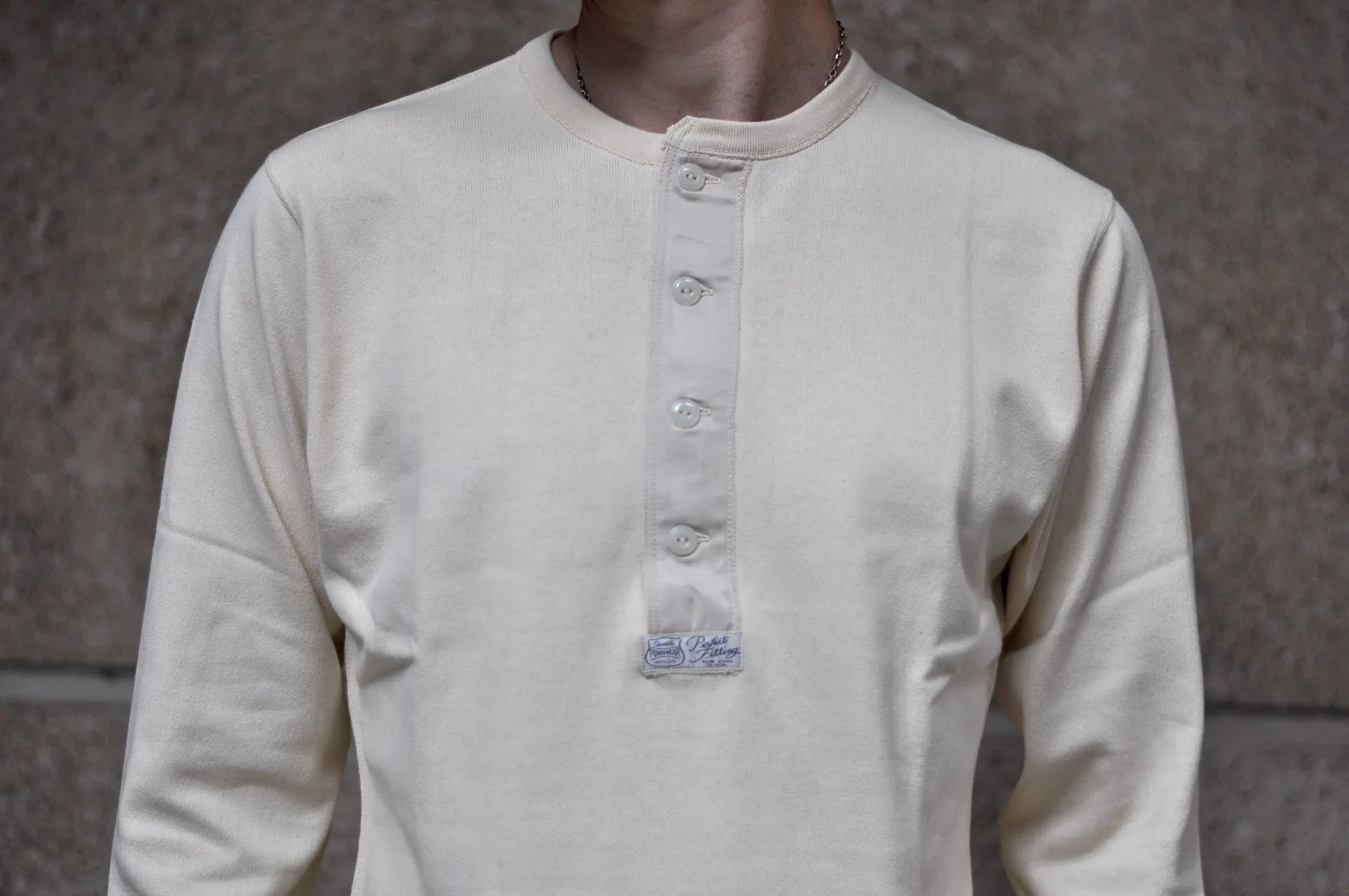 Freewheelers Heavyweight Henley Necked Long Sleeve Shirt (Straw Cream)