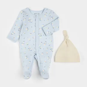Fresh Floral Print on Preemie Sleeper with Hat