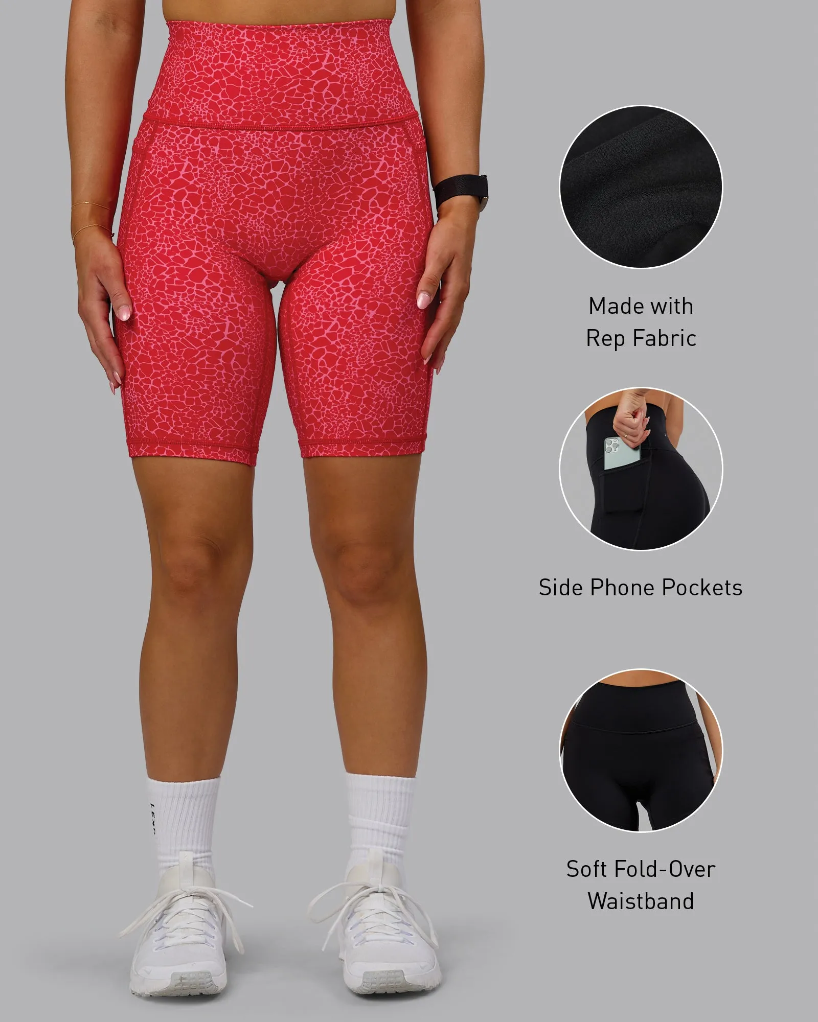 Fusion Bike Shorts with Pockets - Red Vitality Print