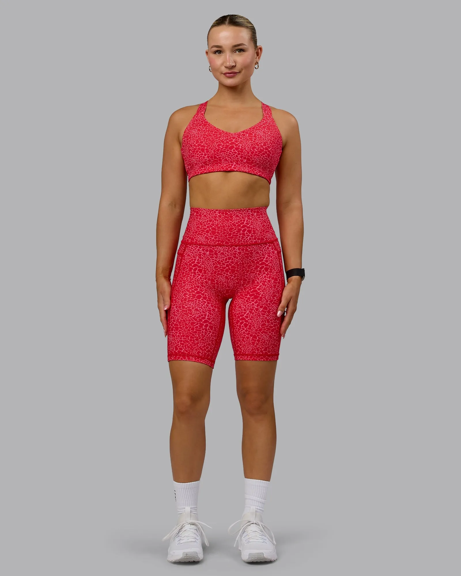 Fusion Bike Shorts with Pockets - Red Vitality Print