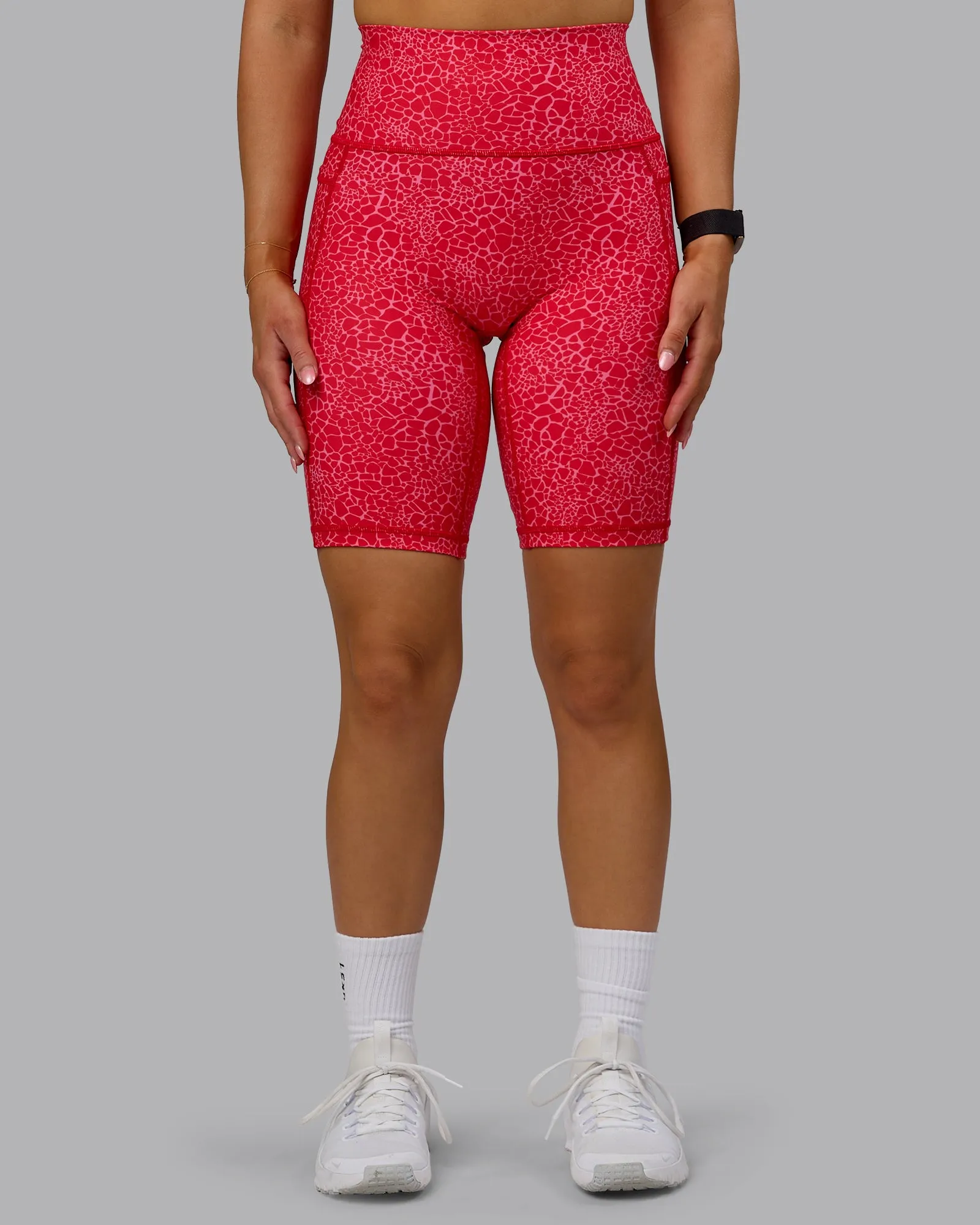 Fusion Bike Shorts with Pockets - Red Vitality Print