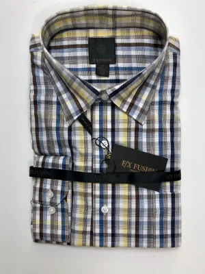 FX Fusion Blue/Grey/Yellow Check Long Sleeve Sport Shirt