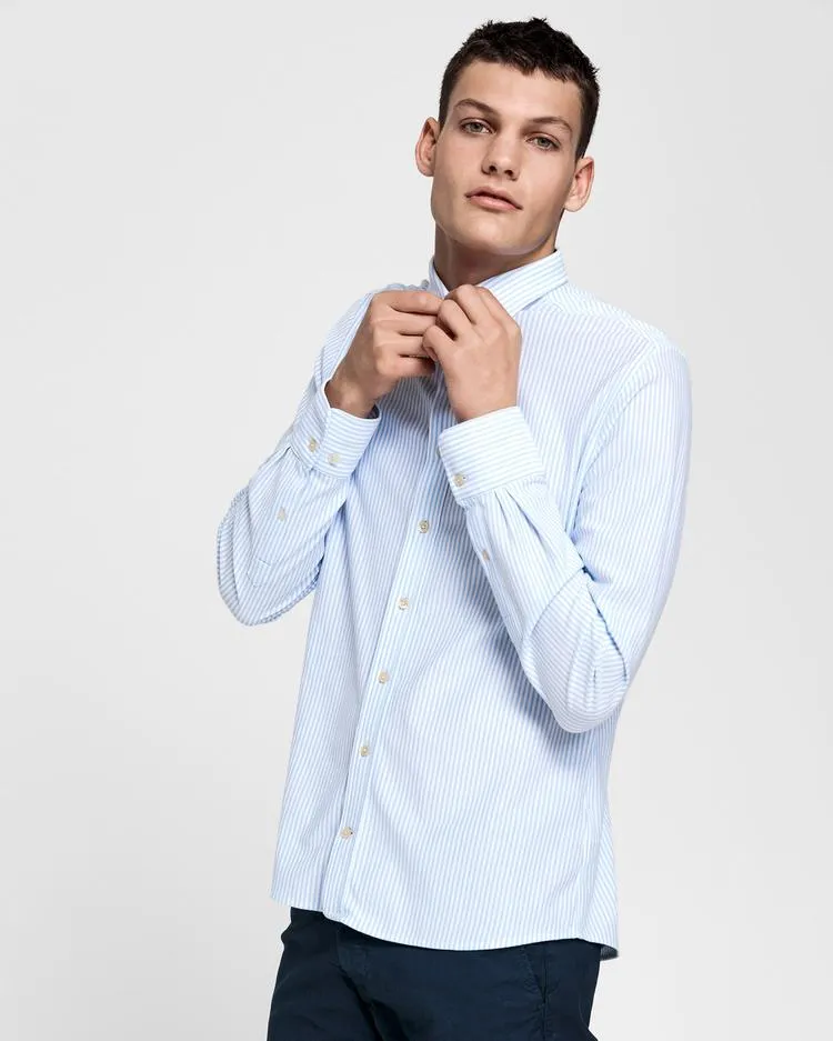 GANT Capri Blue Tech Prep Pique Stripe Slim Button Down Shirt 3003462 Size M NWT