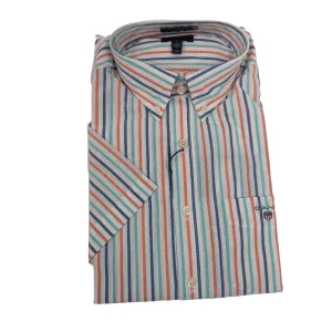 GANT Men's 3 Color Stripe Short Sleeve Button Down Shirt 3058001 Size M NWT
