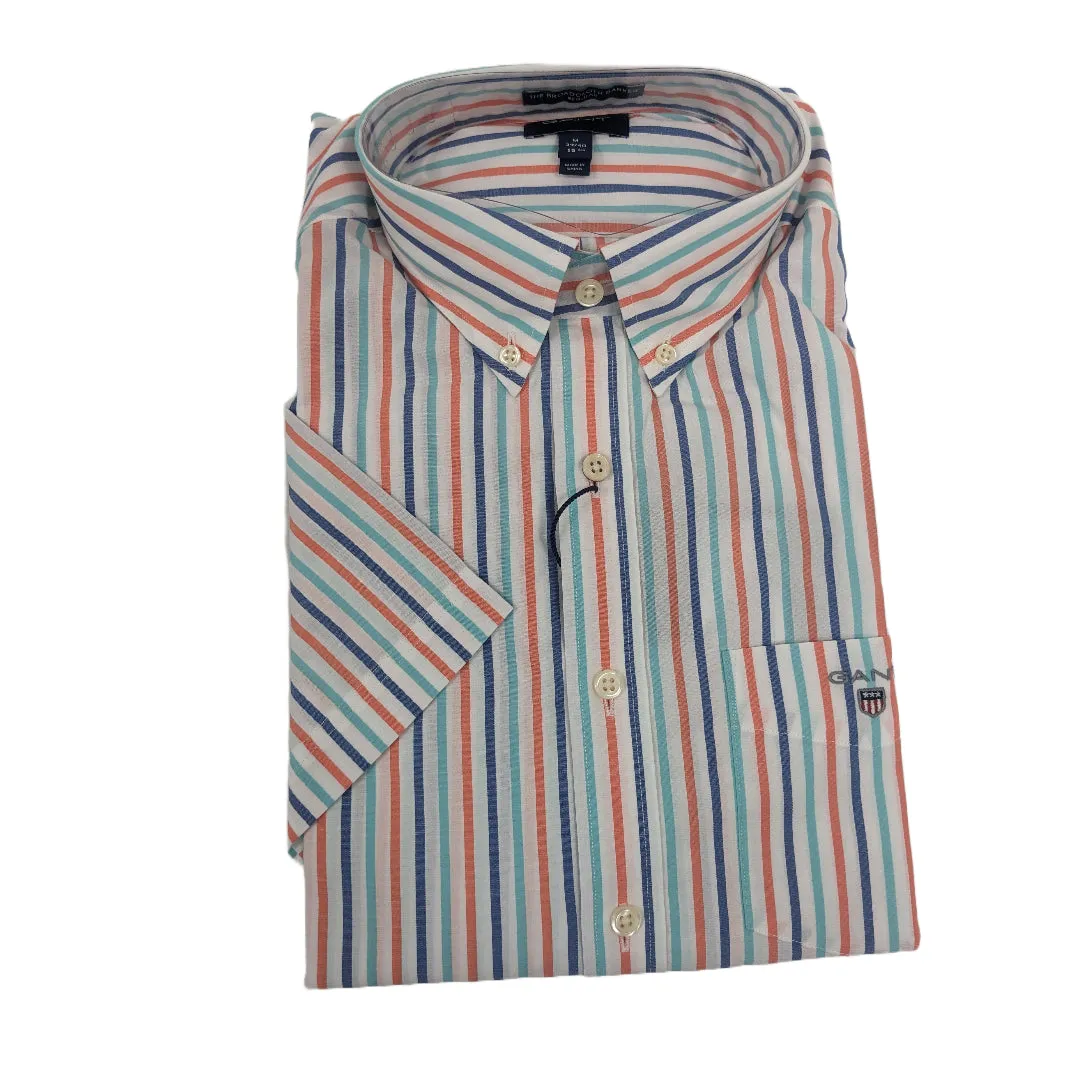 GANT Men's 3 Color Stripe Short Sleeve Button Down Shirt 3058001 Size M NWT