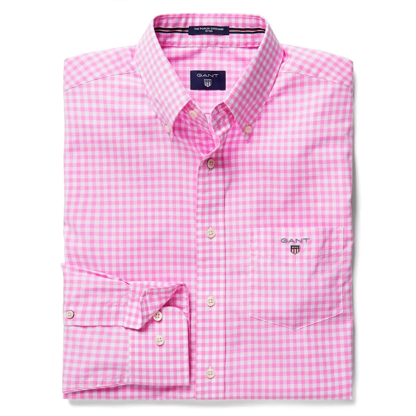 GANT Rouge Pink Poplin Gingham Fitted Button Down Shirt 371022 Size Medium