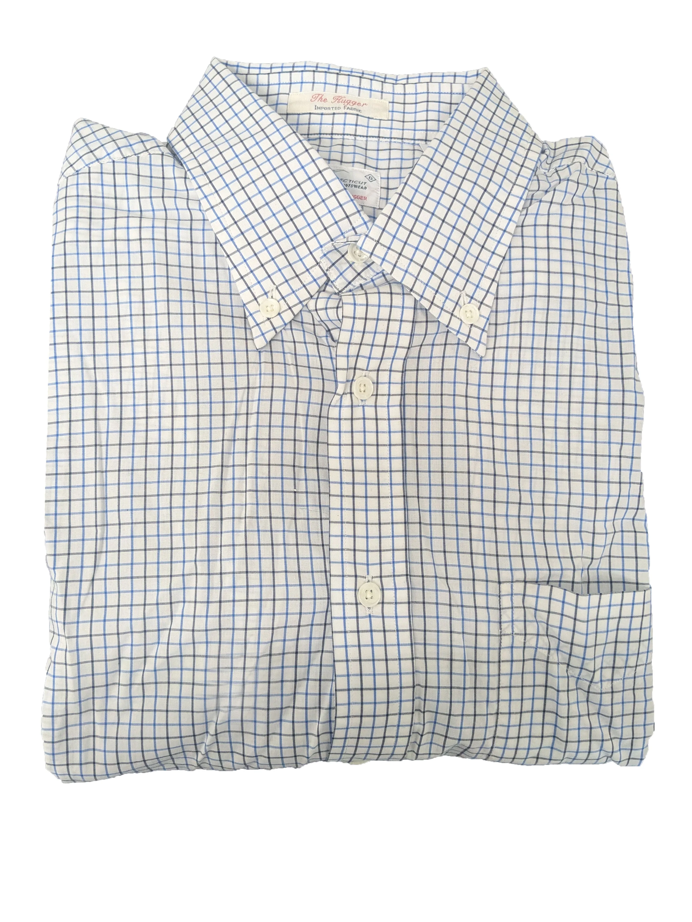 GANT RUGGER Storm Blue Imported Fabric Tattersall Shirt 351400 Size Medium