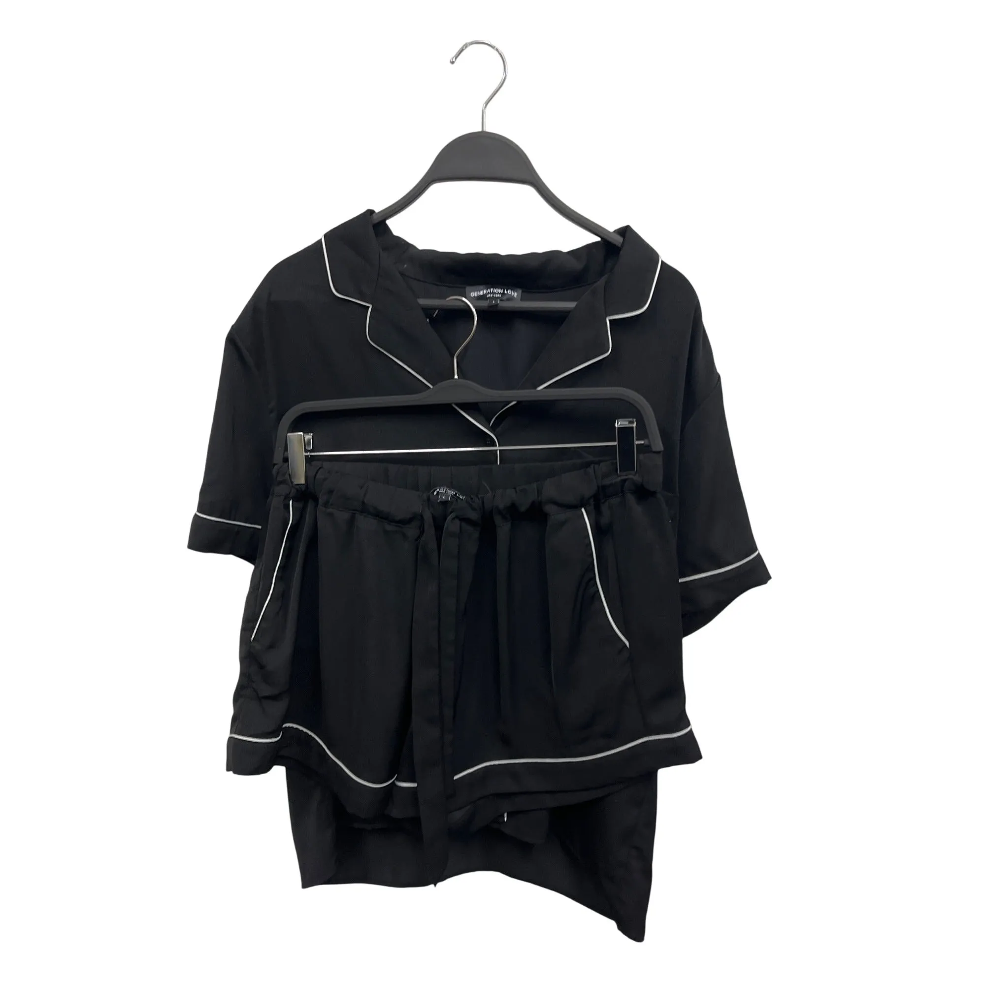 Generation Love Womens Black Pajama Set With White Piping & Elastic Waistband - Size L
