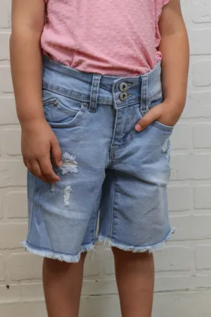 Girls Bike Short Jeans - Ripped Light Wash - Final Sale