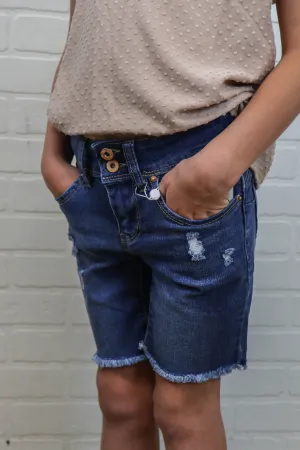 Girls Bike Short Jeans - Ripped Medium Wash - Final Sale