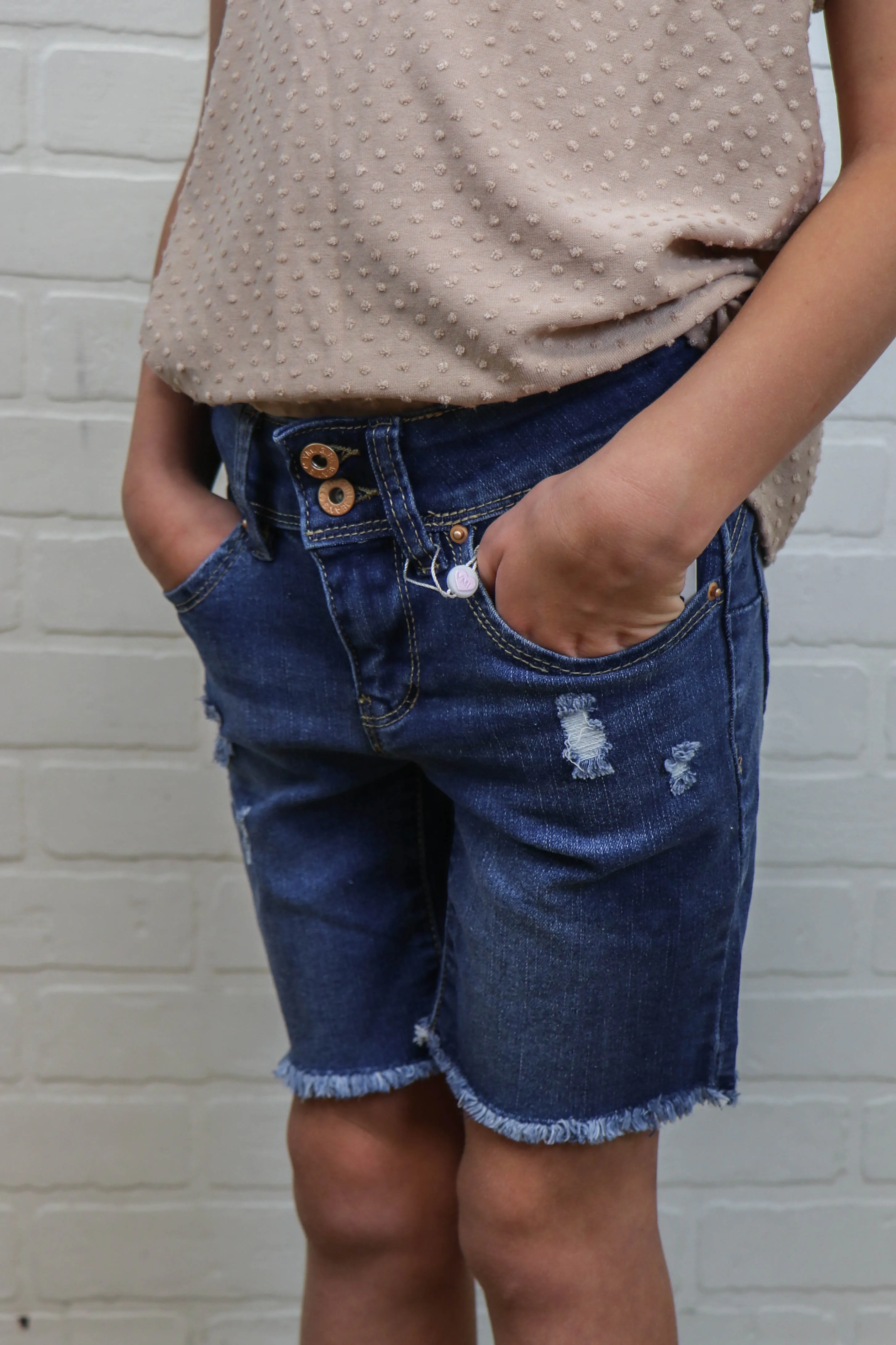 Girls Bike Short Jeans - Ripped Medium Wash - Final Sale