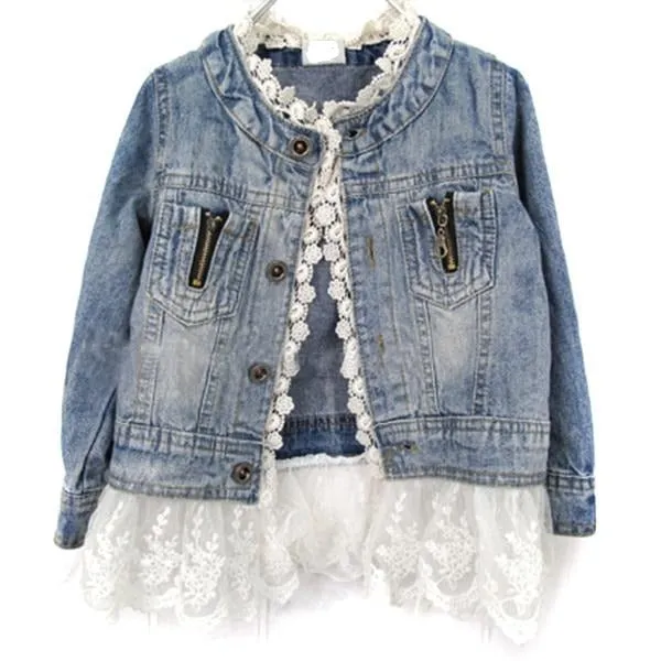 Girls Jean Jacket With Lace Trim