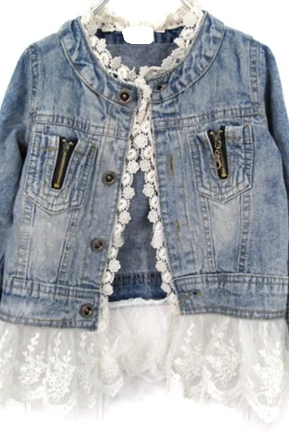 Girls Jean Jacket With Lace Trim