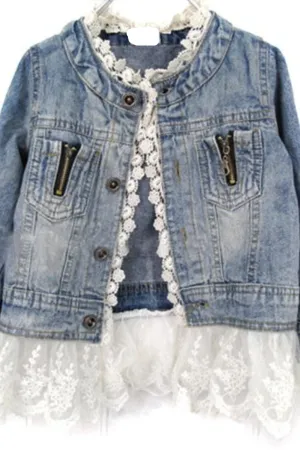 Girls Jean Jacket With Lace Trim