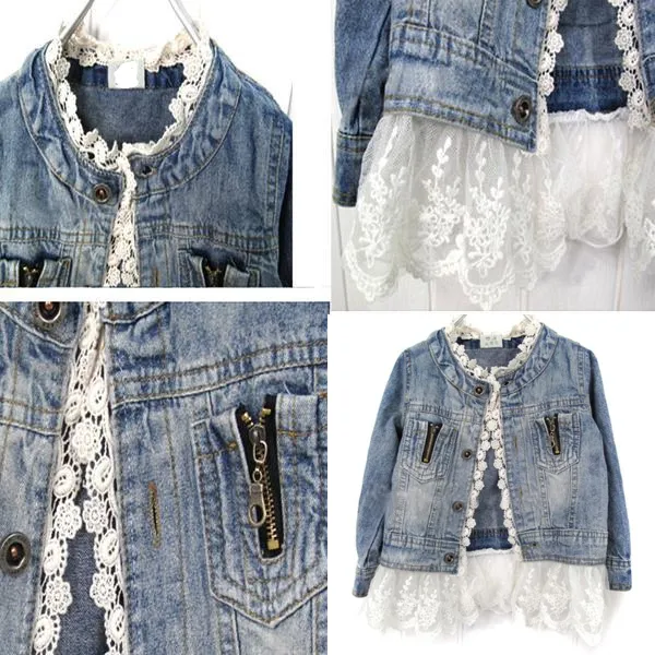 Girls Jean Jacket With Lace Trim