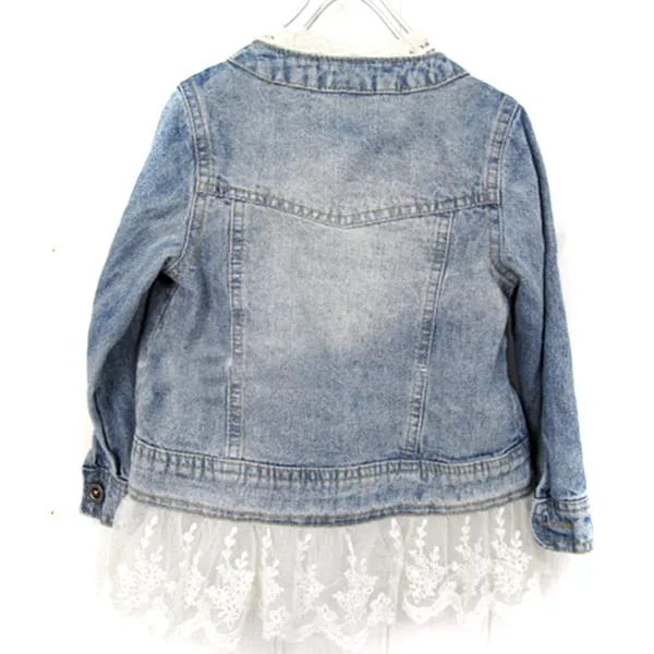 Girls Jean Jacket With Lace Trim