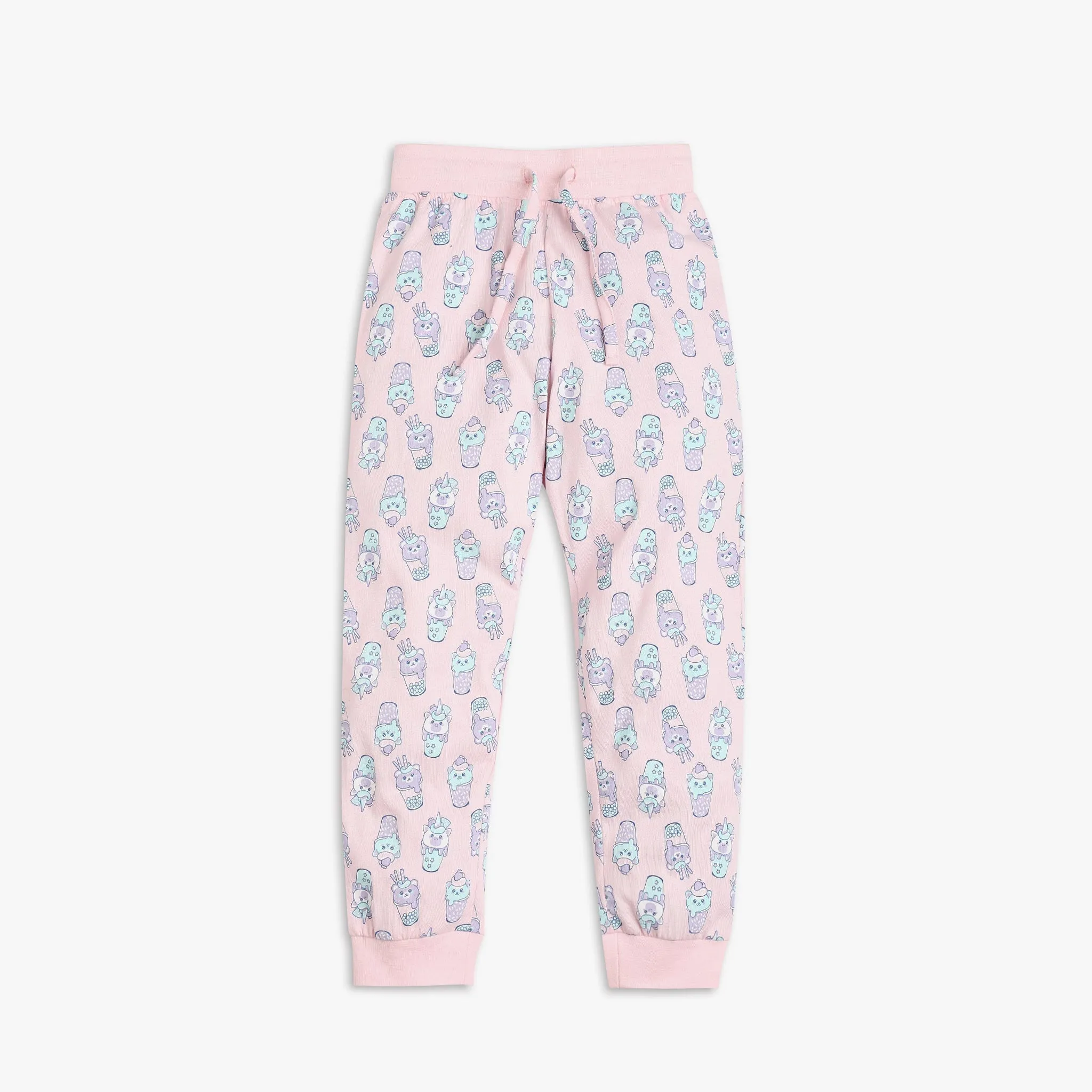 Girl's Regular Fit Graphic T-Shirt with Pyjama Sleepwear Set