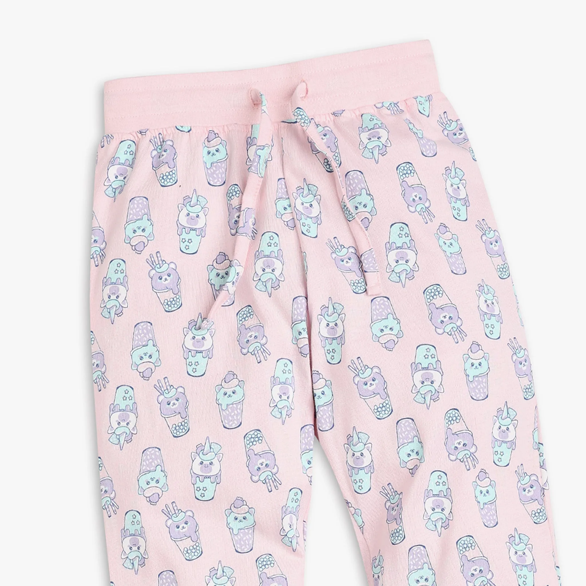Girl's Regular Fit Graphic T-Shirt with Pyjama Sleepwear Set