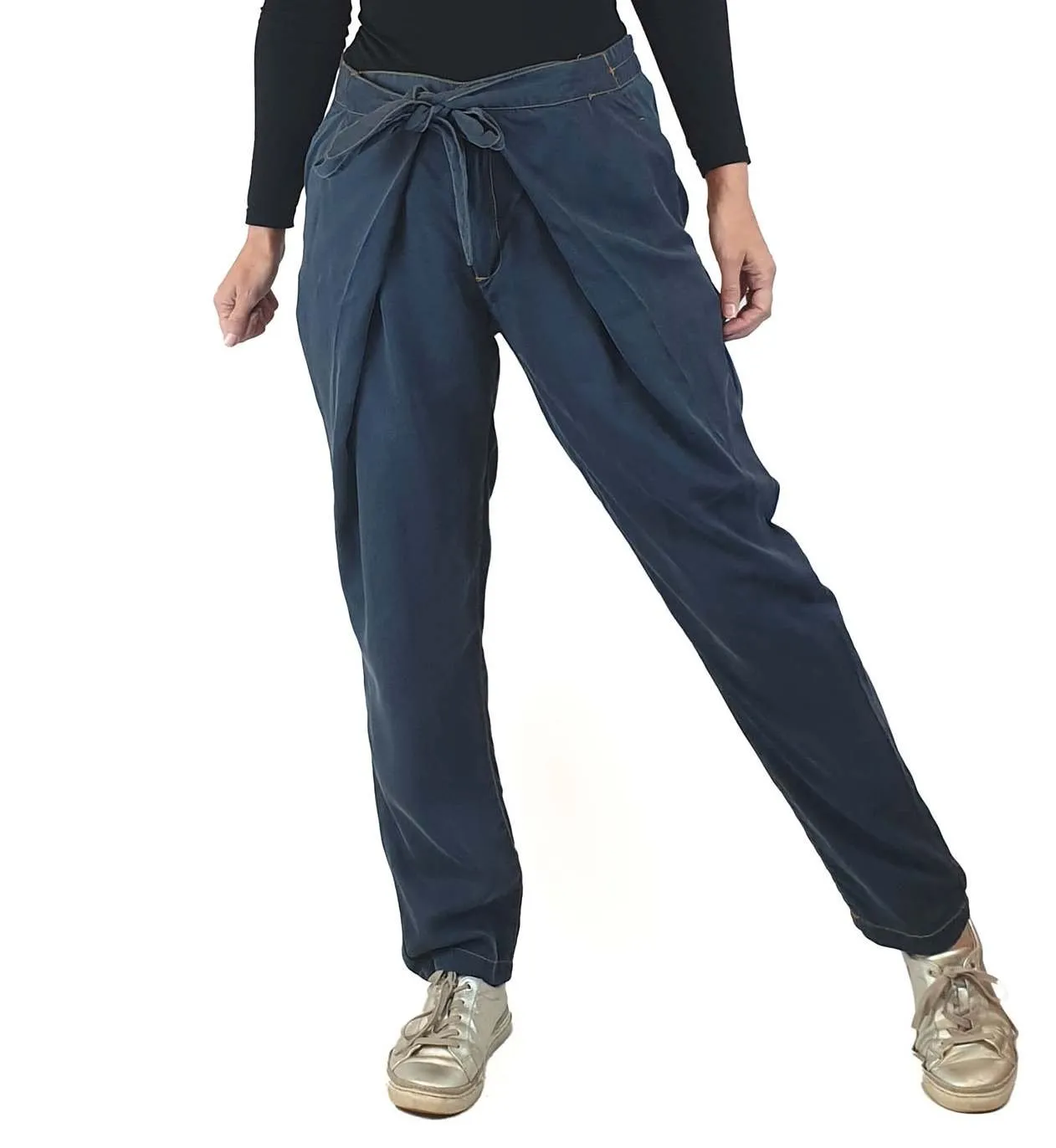 Gorman blue Tencel pants with front/back tie detail size 8