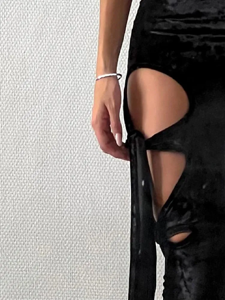 Goth Velvet Hollow Out Mall Gothic Pencil Pants