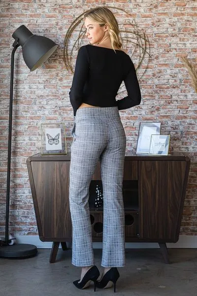 Gray Plaid Flare Pants with Wide Waist Band Small up to 3XL