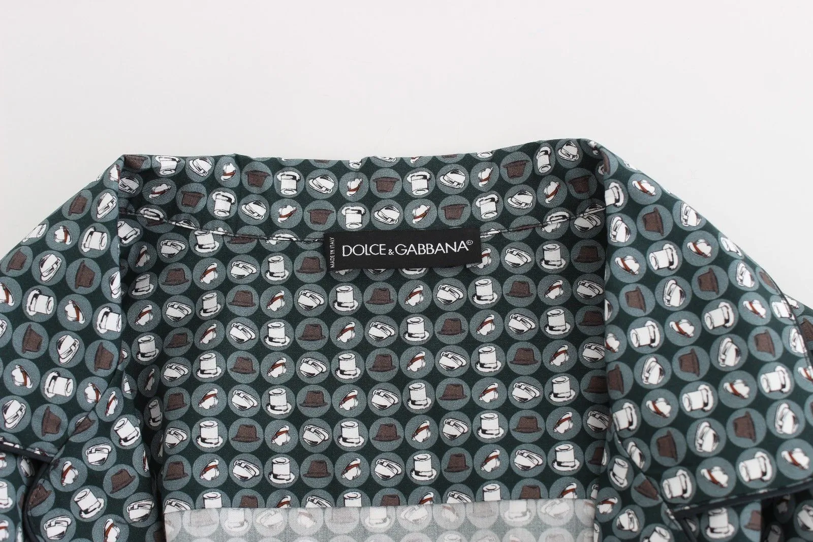 Green Hat Print Cotton Pajama Shirt Sleepwear