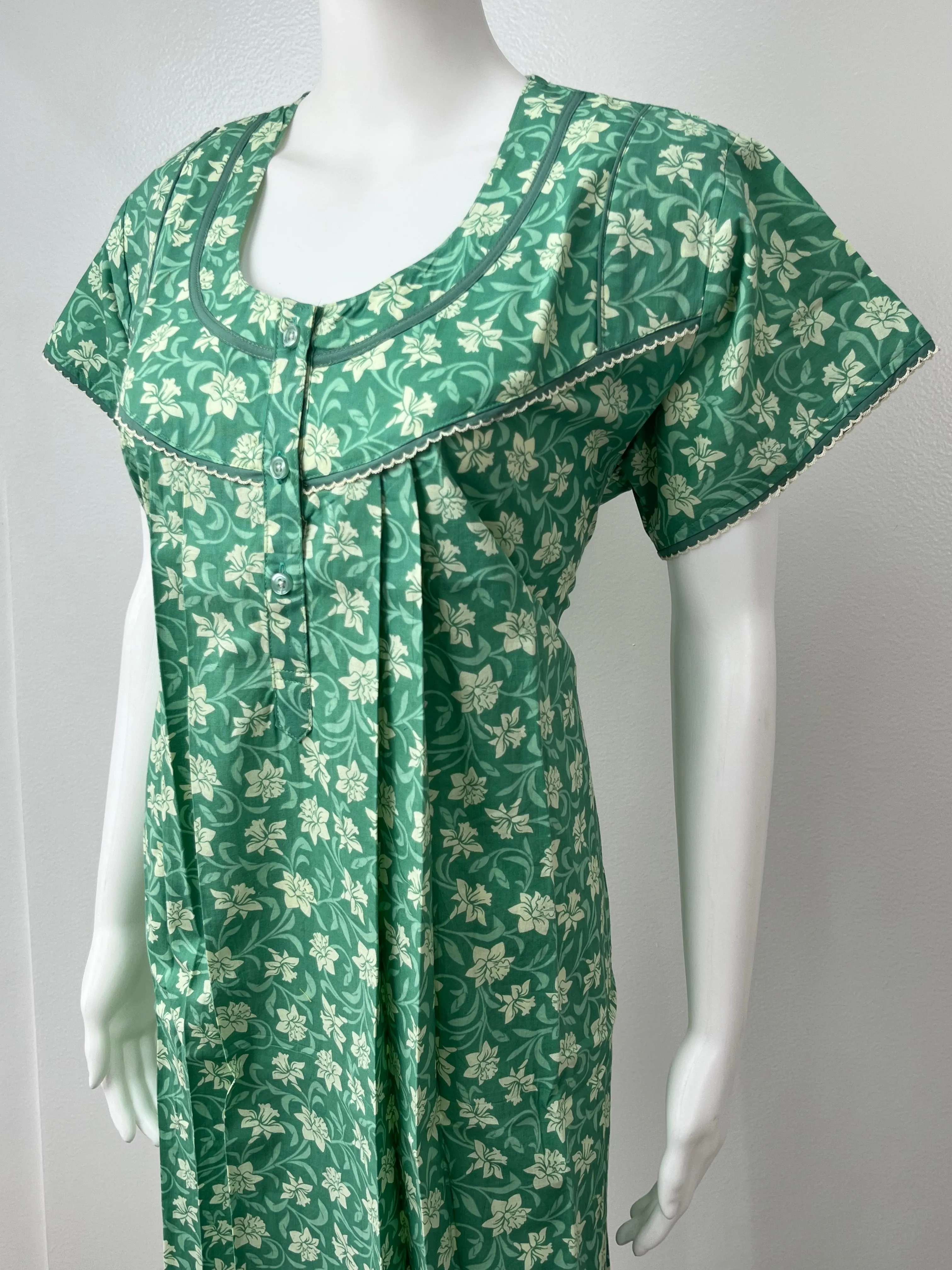 Green Knee-Length 100% Cotton Nighty for Women