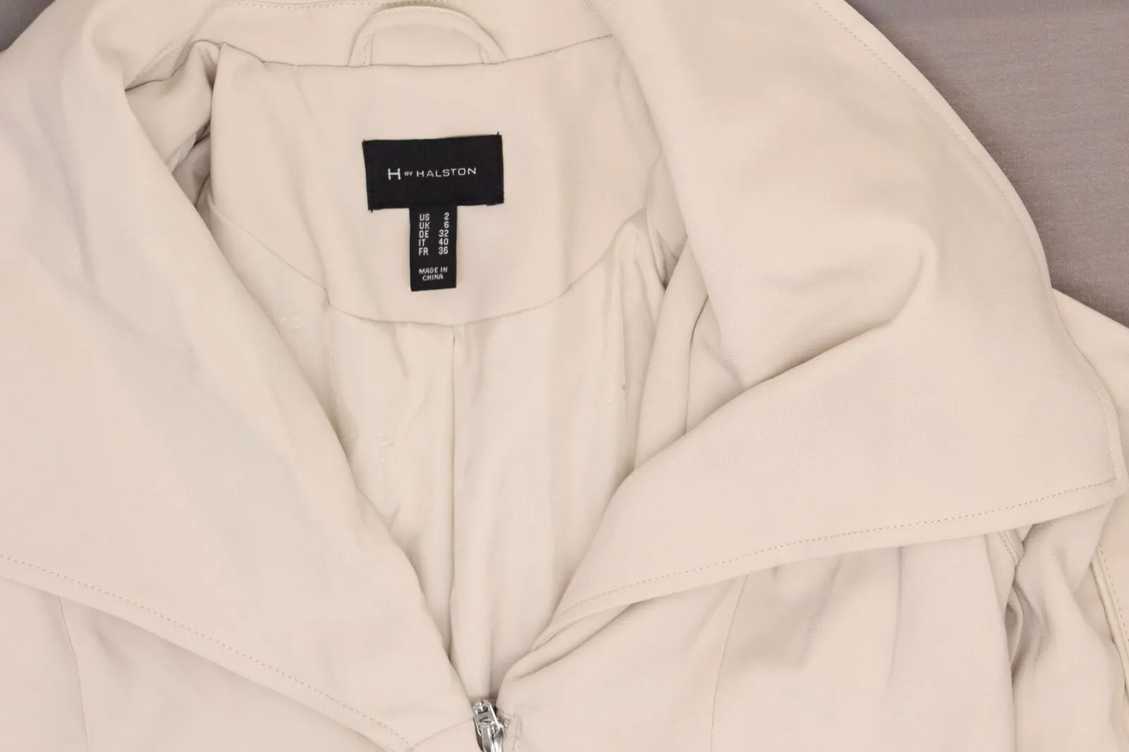 H by Halston Women's Cascade Zip-Front Twill Knee-Length Coat. A351191
