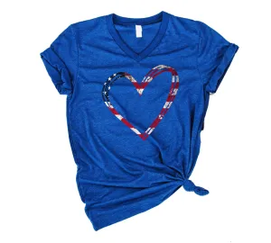 Heart Flag 4th Of July Shirt - Unisex V Neck