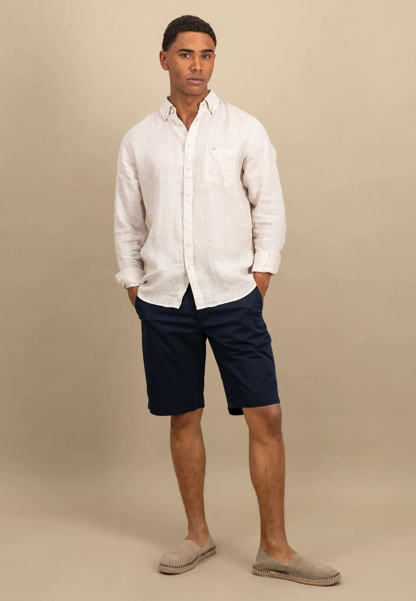 Hemd aus Leinen mit Button-Down-Kragen