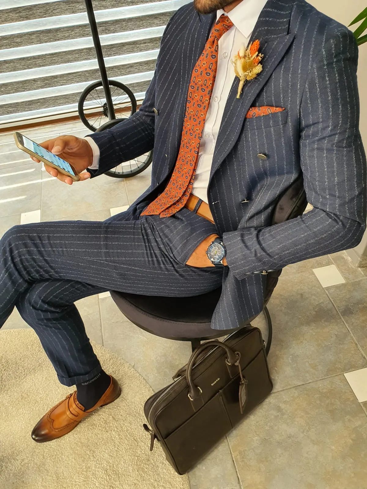 Henderson Navy Blue Pinstripe Double Breasted Suit