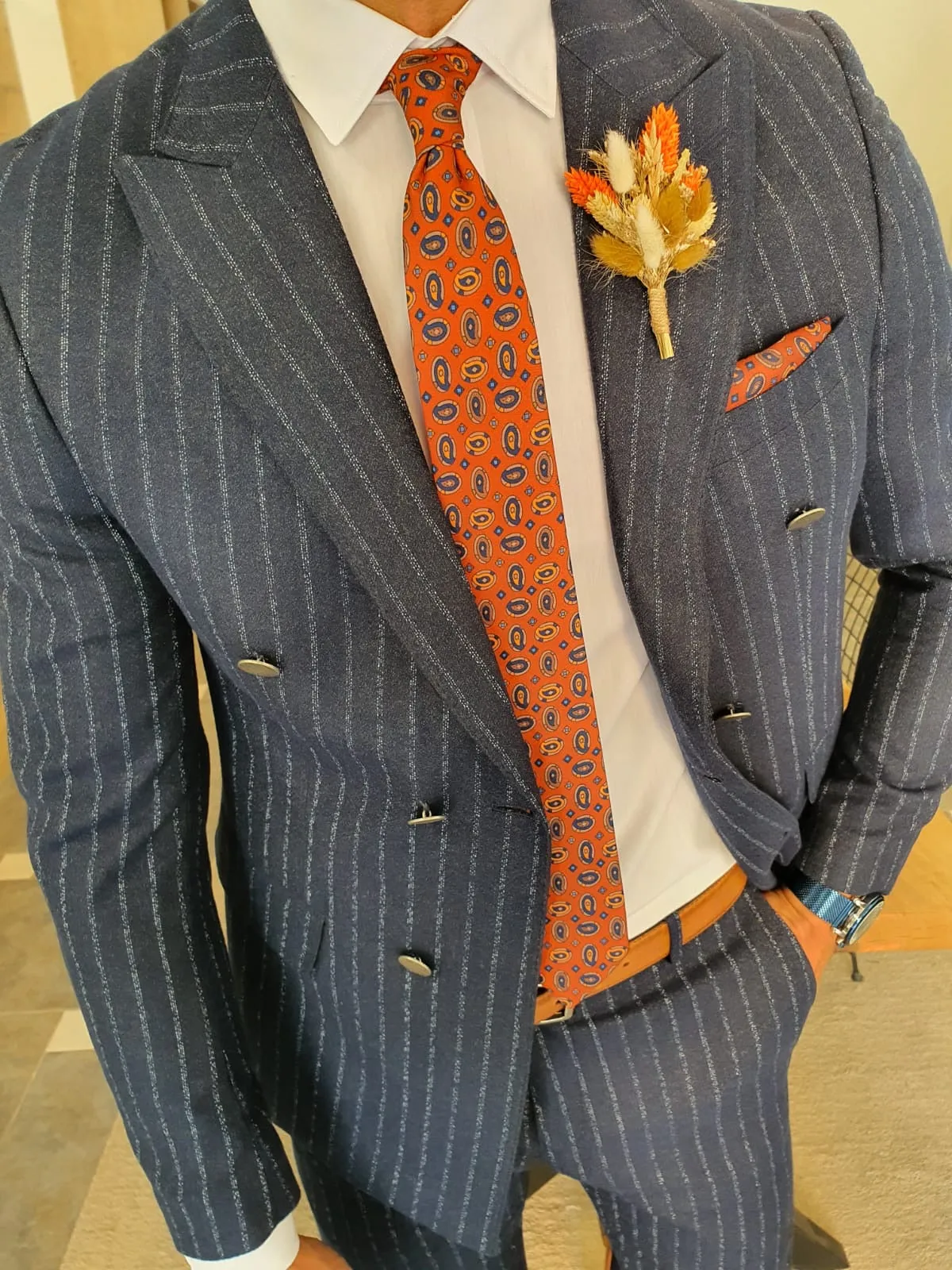 Henderson Navy Blue Pinstripe Double Breasted Suit