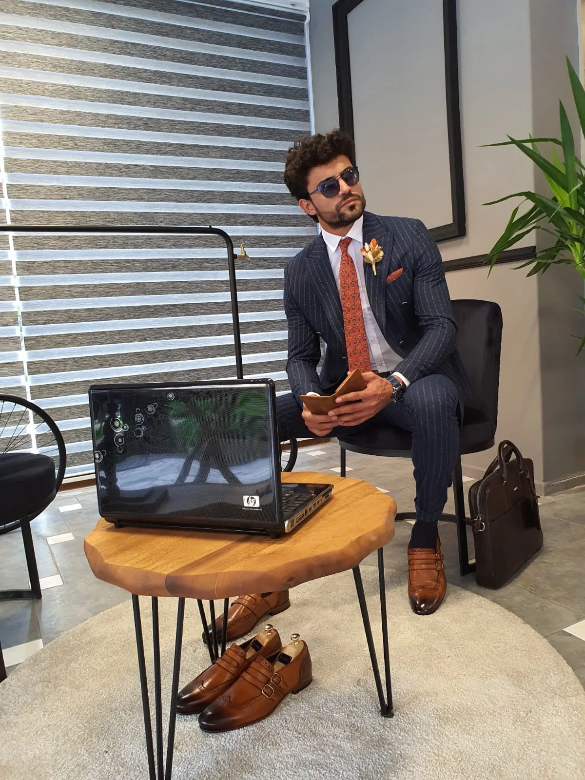 Henderson Navy Blue Pinstripe Double Breasted Suit