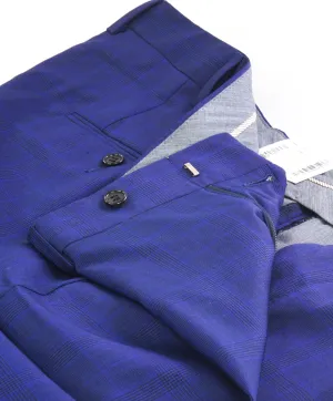 HICKEY FREEMAN -  Blue Plaid Check Wool Flat Front Dress Pants - 38W
