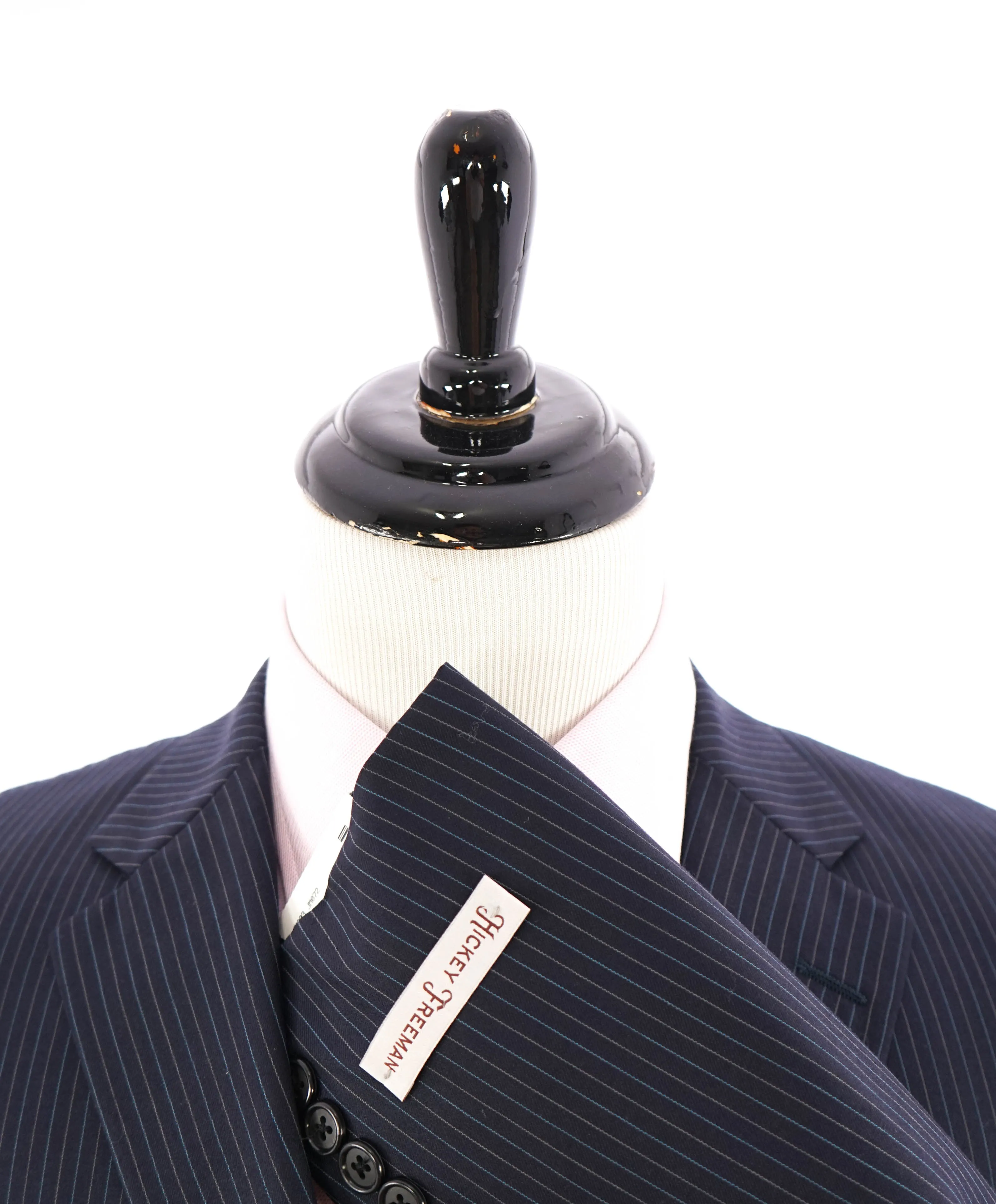 HICKEY FREEMAN - Navy Blue Alternating Stripe "Milburn ii" Notch Lapel Suit - 40R
