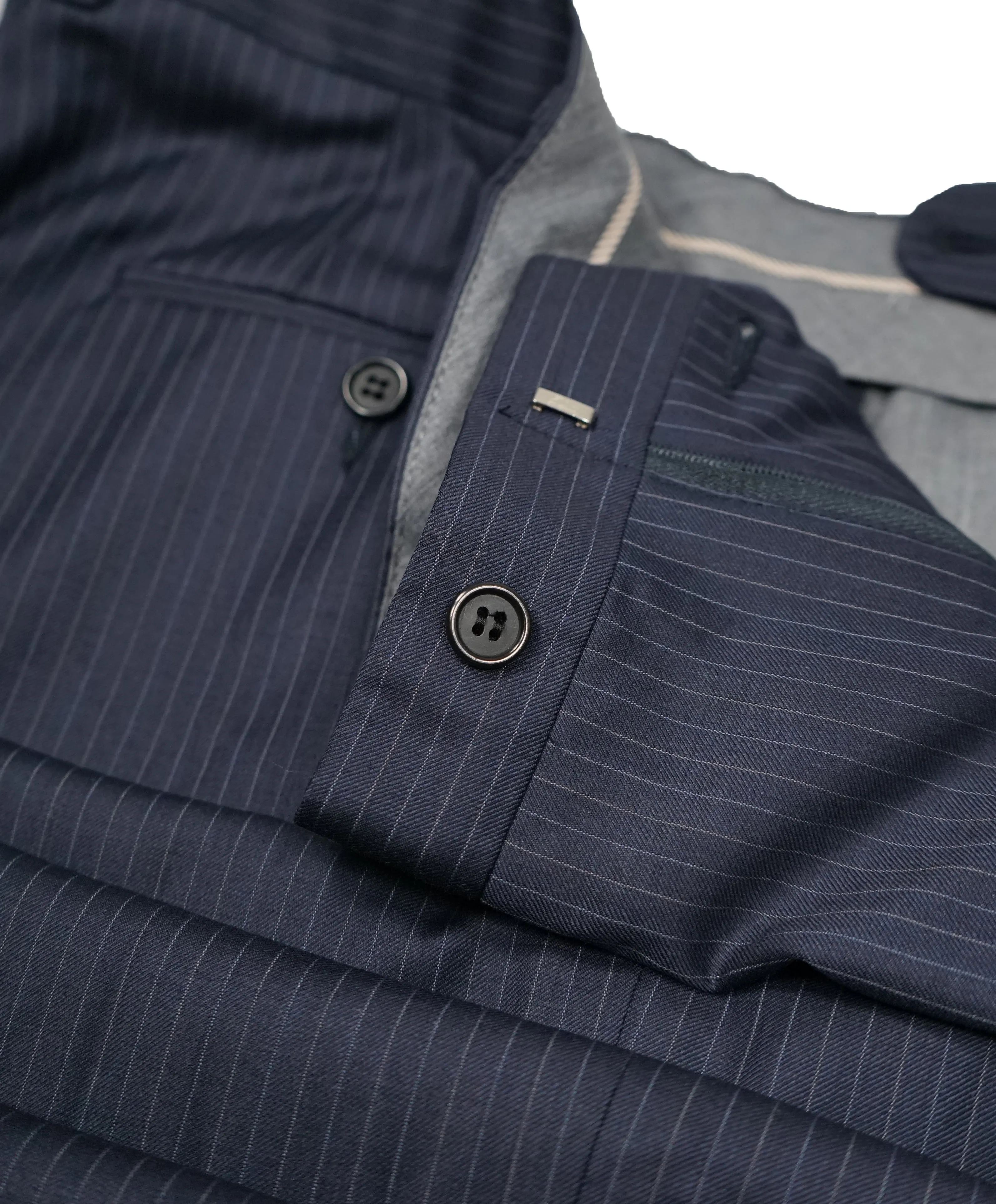 HICKEY FREEMAN - Wool Flat Front Dress Pants Navy & Ivory Pinstripe - 35W
