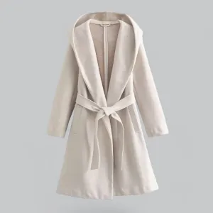 Hooded Long Trench Coat with Belt | Women's Stylish Outerwear | Water-Resistant Fabric, Adjustable Waist, and Warm Lining