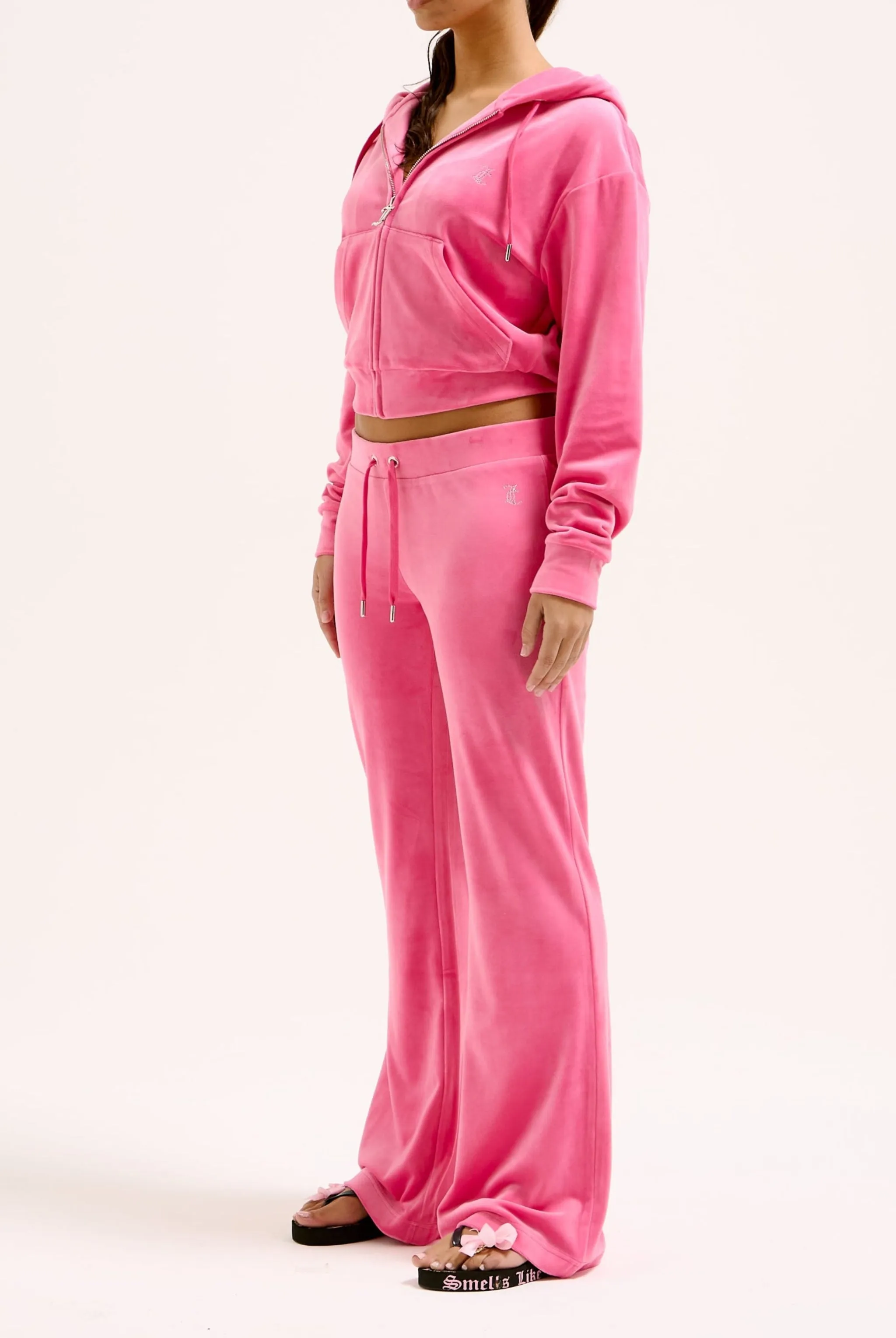 HOT PINK LOW RISE VELOUR DIAMANTÉ TRACK PANT