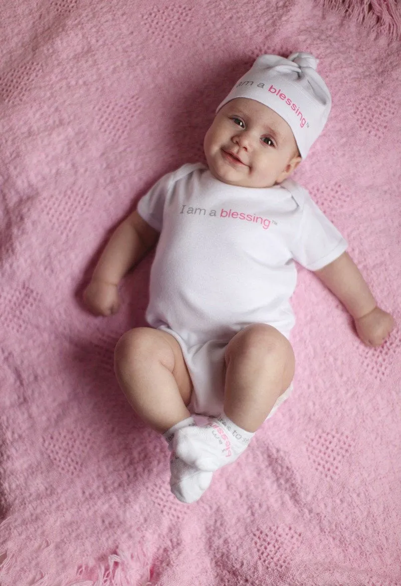 I am a blessing™ white baby girl one piece outfit