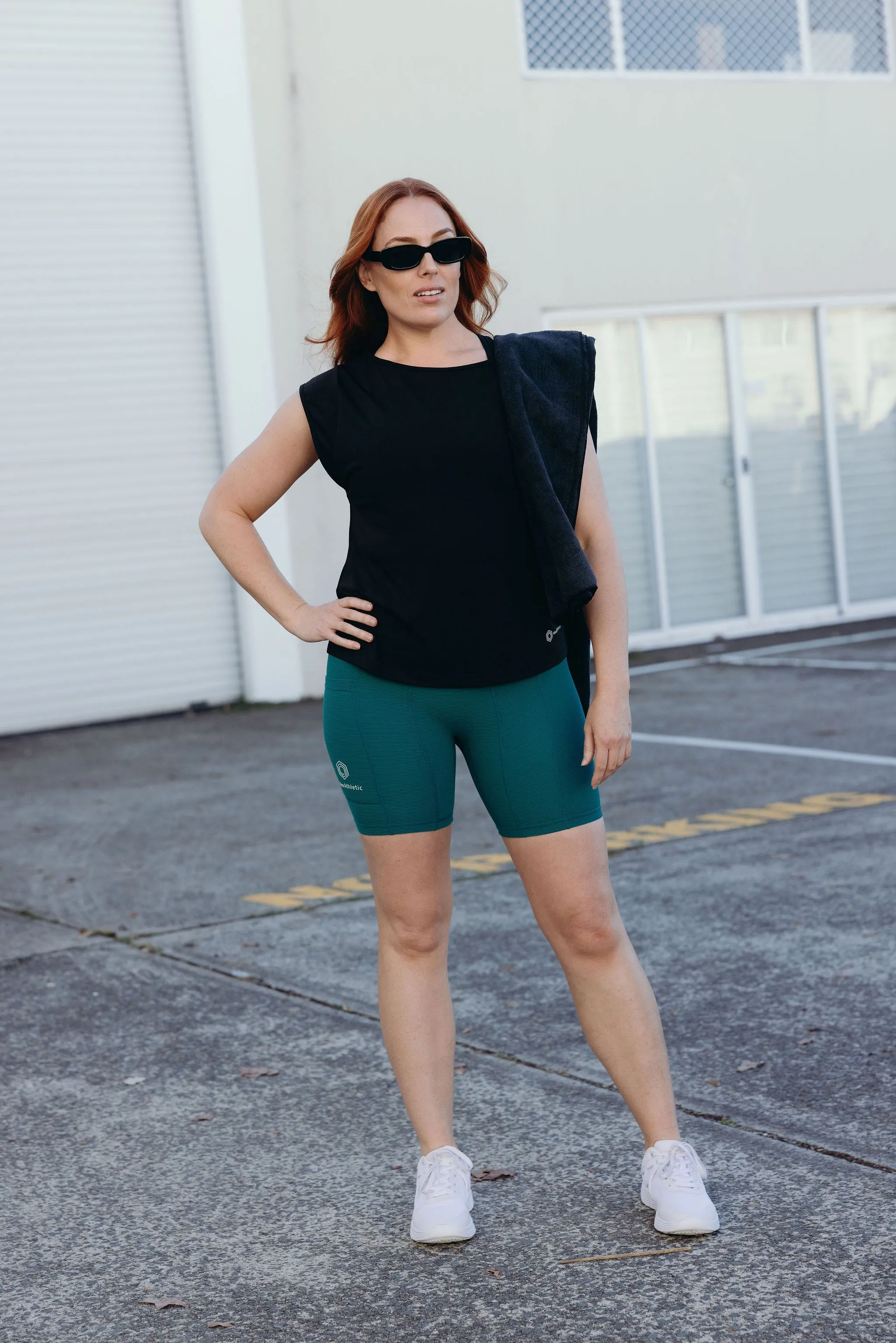 invisiSweat Bike Shorts - High Waisted Luxe Teal