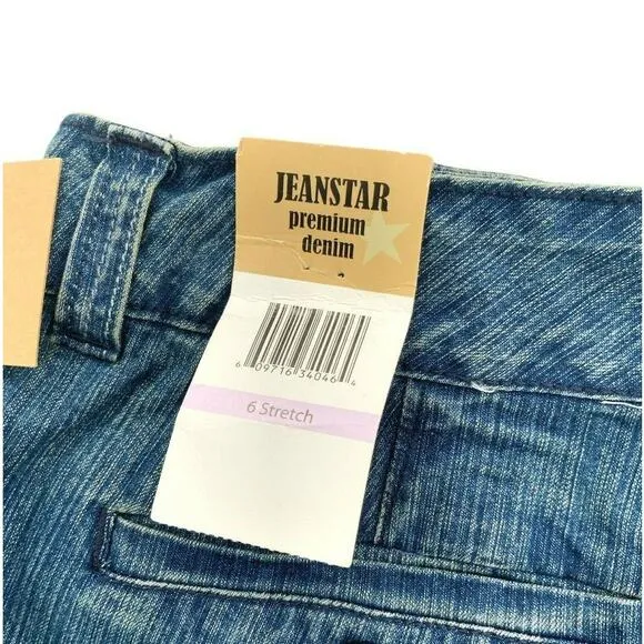Jean Star Shorts Womens 6 Mid Rise Straight Leg Button Pockets Bermuda Denim NEW