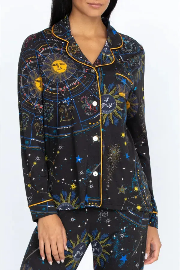 Johnny Was Celestine 2 Piece Cotton Long PJ Set Black Sleep Home Loungewear NEW