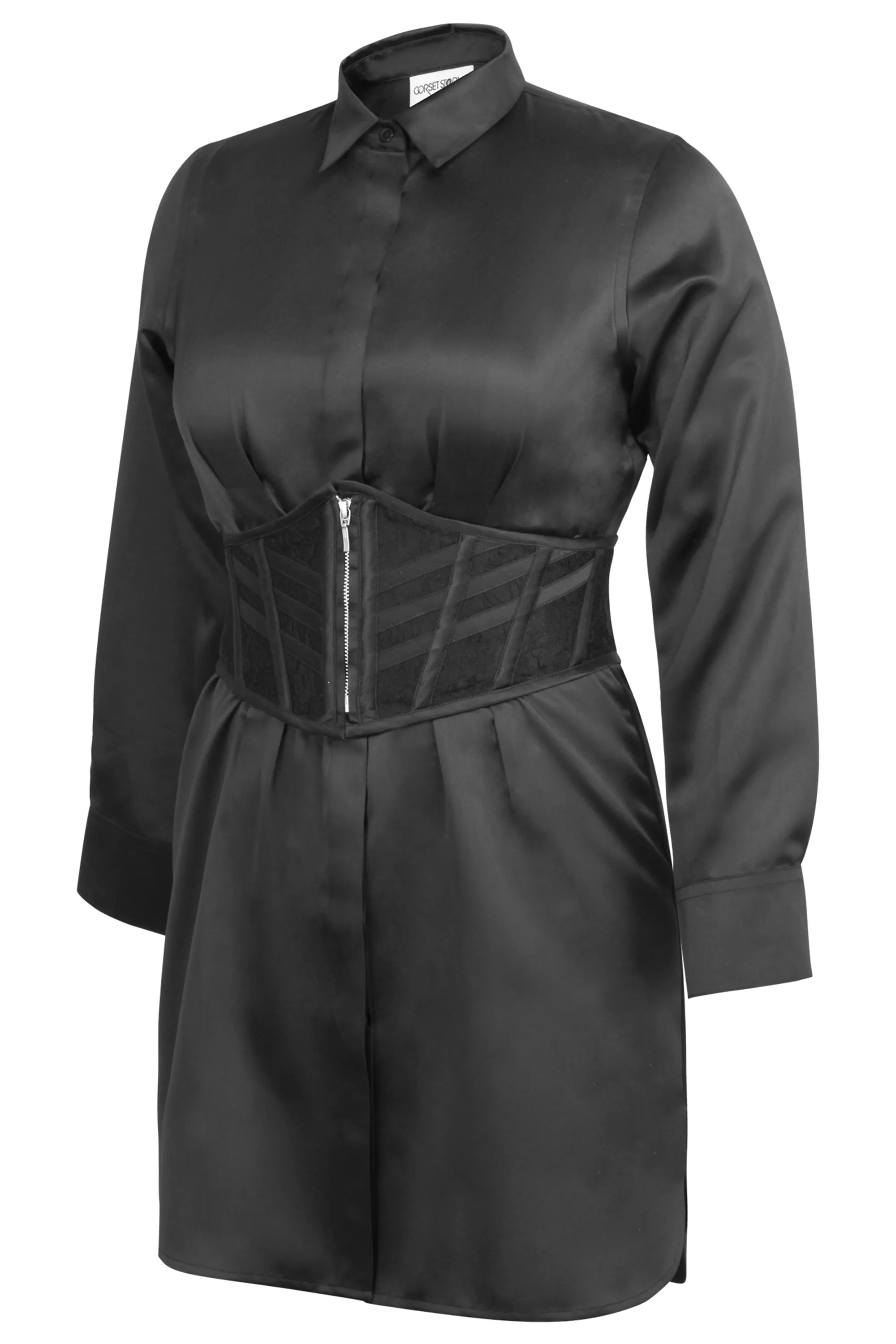 JOSIE BLACK SATIN AND LACE WASPIE BELT WITH FAN LACING