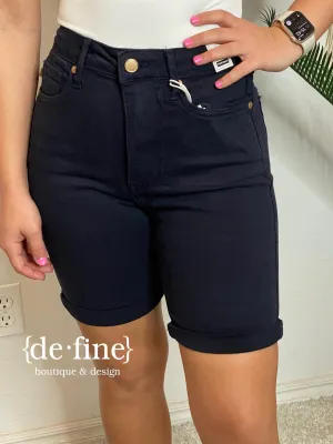 Judy Blue Navy Tummy Control Bermuda Shorts in Regular & Curvy