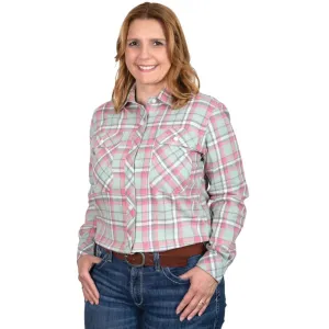 JUST COUNTRY BROOKE FLANNEL WOMENS WORKSHIRT - TURQUOISE/PINK